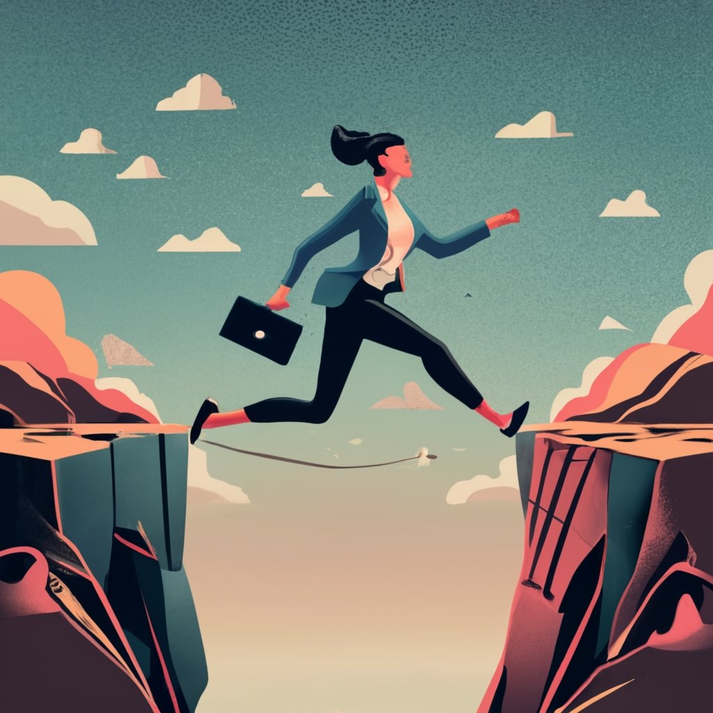 A working professional undergoing career change, jumping across a chasm implying an employment gap