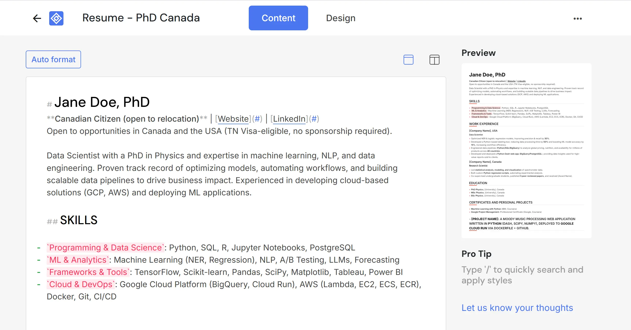 LaTeX Resume Generator Alternative - Markdown Resume Generator