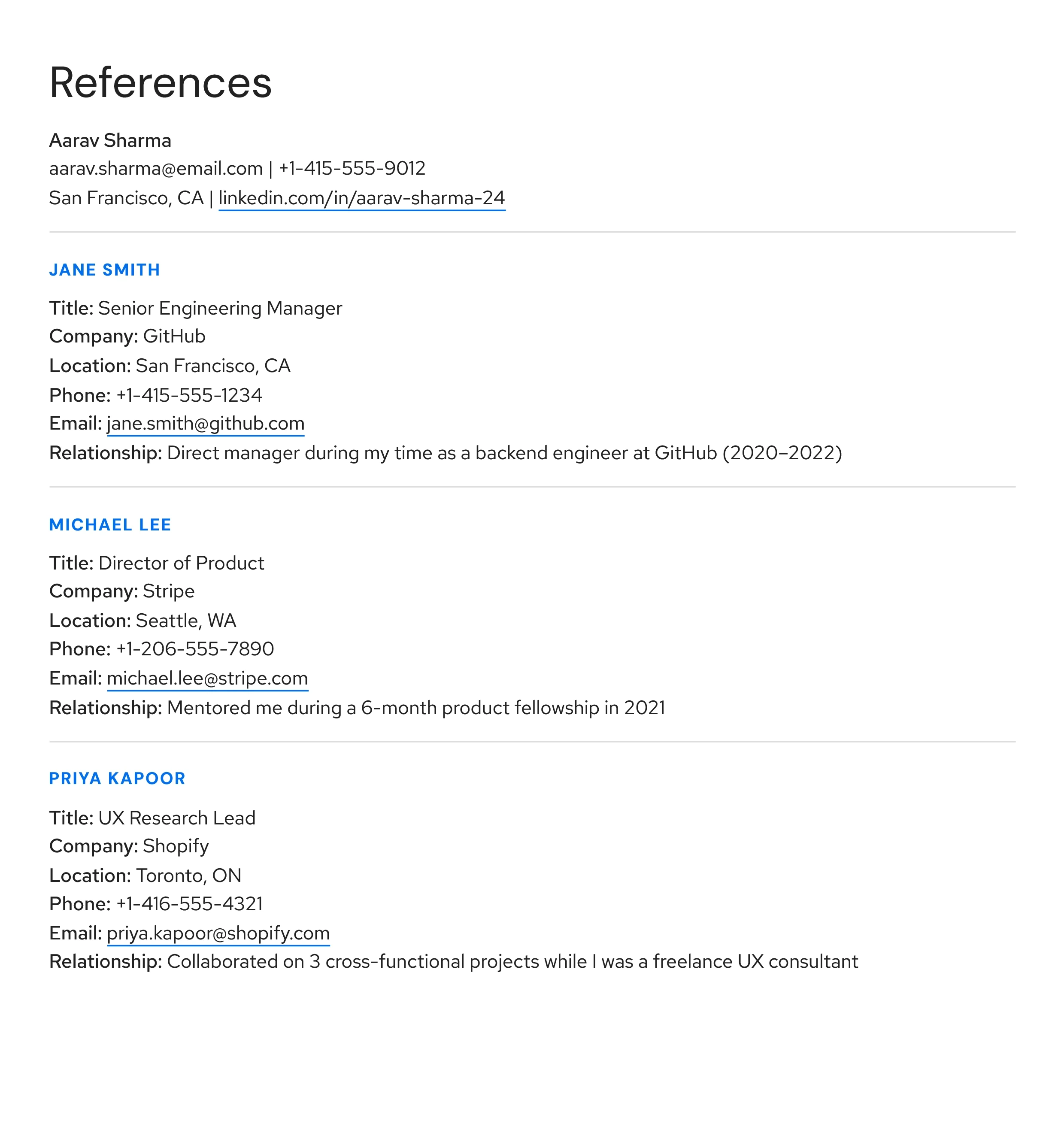 List of reference for resume